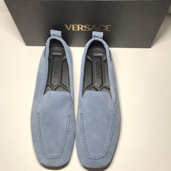 New Authentic Versace Villa Suede Driver Shoes – Blue (Size 47)